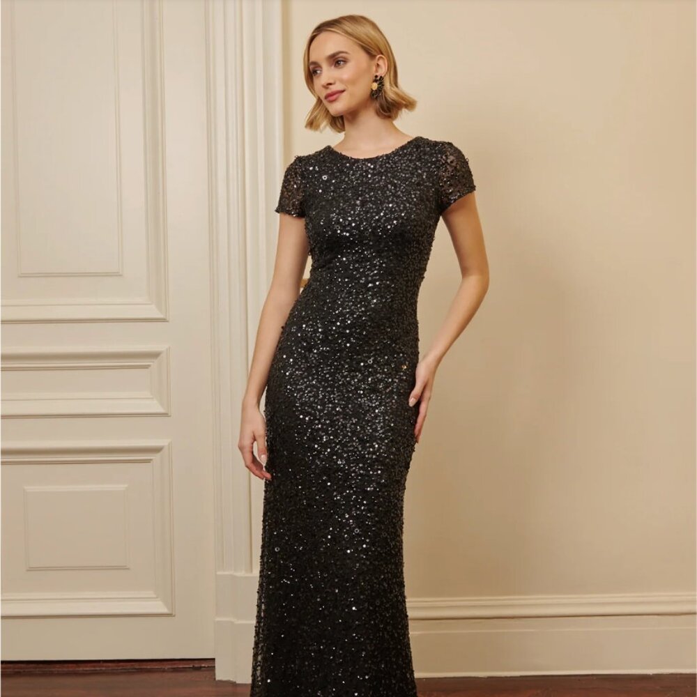 Adrianna Papell Scoop Back Sequin Gown | Size 6